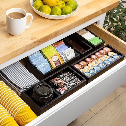 happimess Eldora 5-Piece Handcrafted Bamboo Drawer Organizers, Black