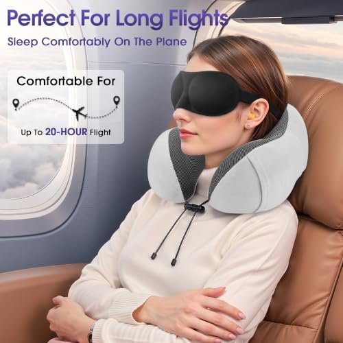 CloudBliss Memory Foam Travel Neck Pillow, Set of 2, Black & Light Grey