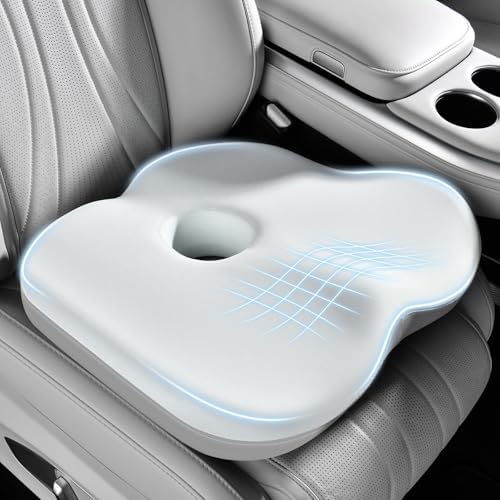 Coverado Seat Cushion for Car Truck Driver, Ergonomic Memory Foam Chair Cushions for Sciatica & Tailbone Pain Relief Cushion Butt Cushion for Long Sitting, Driver Office Seat Cushion Gray&Light Gray