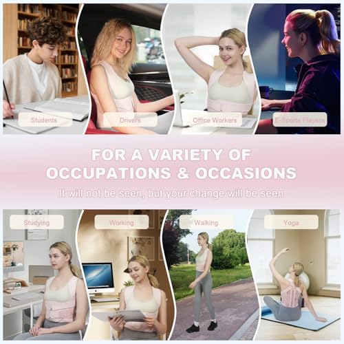 Posture Corrector for Women and Men Upgraded Back Brace, Adjustable Back Support for Upper and Lower Back Pain Relief, Shoulder Straightener for Hunchback, Scoliosis, Lumbar, Spine (Pink, Medium)