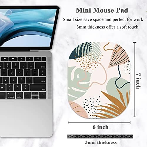Small Mouse Pad 6 x 7 Inch, Oval Mini Mouse Pad with Non-Slip Rubber Base, Waterproof Compact Mouse Mat for Laptop Computer Wireless Mouse Keyboard Tray Home Office Travel, Green Leaves