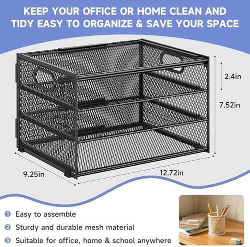 4 Tier Black Paper Tray Organizer for Desk Organizers and Accessories