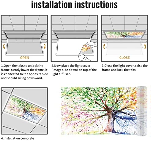 Fluorescent Light Cover Decorative Ceiling Light Filters,Tree Pattern,for Classroom Office Hospitals Home Ceiling Decorative,2ft x 4ft,Multicolor