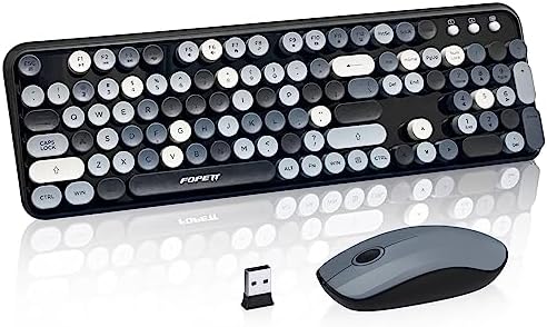 FOPETT Wireless Keyboard and Mouse Combo, 105 Keys Full-Sized 2.4 GHz Round Keycap Colorful Keyboards, USB Receiver Plug and Play, for Windows, Mac, PC, Laptop, Desktop (Grey Colorful)