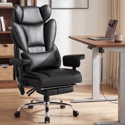 6 Points Massage Heated Home Office Chair with Foot Rest, Black