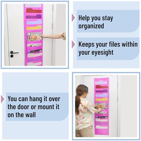 Mr. Pen- Hanging Wall File Organizer, 12 Pockets, Pink