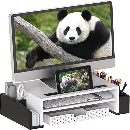 Simple Houseware Desk Monitor Stand Riser w/ Adjustable Tray, Black/White