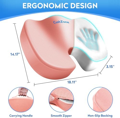 CushZone Memory Foam Seat Cushion for Office, Car & Wheelchair, Pink