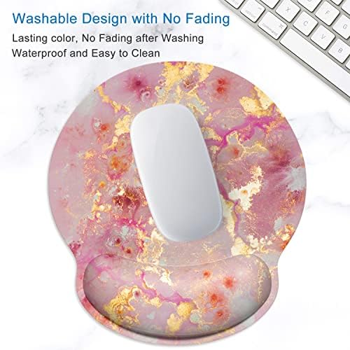 ITNRSIIET Ergonomic Mouse Pad with Wrist Support Wrist Rest Smooth Surface Non-Slip Rubber Base Comfortable Office Supplies Pain Relief, 9.8 x 9.1 inches, Pink Gold Abstract