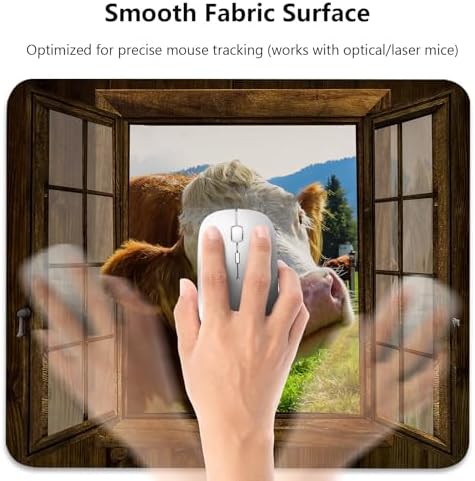 Funny Cow at Rustic Wooden Window Mouse Pad, Farmhouse Durable Desk Mat