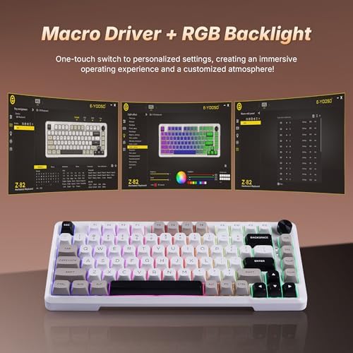 E-YOOSO Z-82 75% Tri-Mode Wireless Mech Keyboard, Hot-Swap Gasket RGB Knob