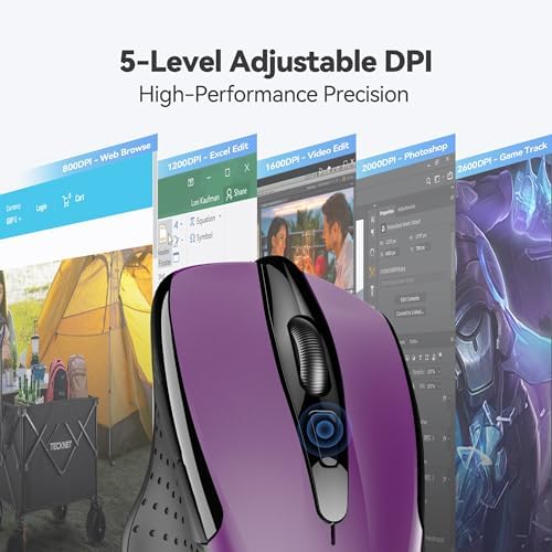 TECKNET Wireless Mouse, 2.4G Ergonomic Computer Mouse, 2600 DPI, Purple
