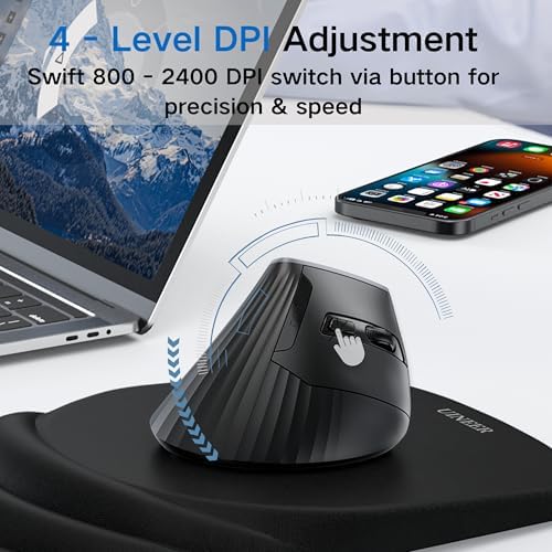 Uineer Vertical Ergonomic Mouse, Tri-Mode Wireless, 12-Month Battery Life