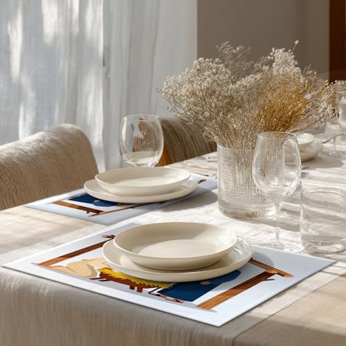 Shrahala Christmas Christ Scene Set Of 6 12 X 18 Inch Linen Placemats , Merry Christmas Concept With Holy Burlap Table Mat Washable Double Layered Heat Insulation For Indoor/Outdoor