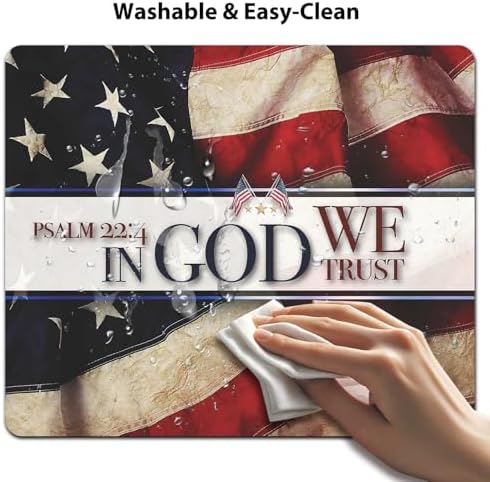 9.5x7.9 Inch Office/Gaming Mouse Pad, in God We Trust Psalm 22:4 Christian Bible Verse Scripture Quote, Vintage American Flag Patriotic Background Cute Anti-Slip Mat for Desk