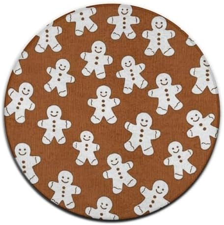 Large Machine Washable Circular Rugs, Home Decor Round Mat for Living Room Sofa Office Christmas Gingerbread
