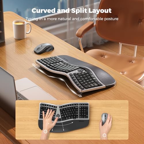 MEETION Ergonomic Wireless Keyboard Mouse, Split Palm Rest Keyboard, Black