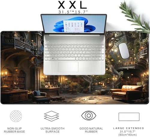 Dark Academia Bookish Desk Mat Adventure Dreams Extended Mousepad Large Gaming Mousepad Black Extended Mouse Pad XXL Laptop Computer Mouse Keyboard Mat 31.5 x 15.7