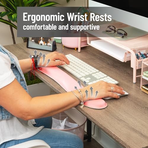 Mind Reader Ergonomic Wrist Rest Set, Keyboard and Mouse Support with Memory Foam, Non-Slip Base, Office and Gaming, Pink