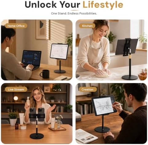 Tablet Stand for Desk, Height Adjustable 9.8-20" iPad Stand Holder with Dual Device Support, Heavy Duty Metal Base 360° Rotation Portable Monitor Stand for iPad Pro Samsung Tab Kindle Phone