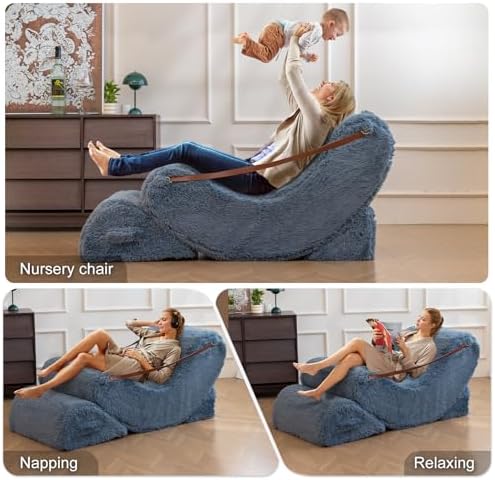 Quiet Rocking Chair, 3-in-1 Adjustable Boneless Floor Recliner for Adults