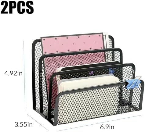 2Pcs Mail Organizer for Desk, 3-Slot Mesh Metal Mail Holder Countertop