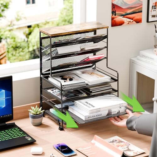Simple Trending 8-Tier Desk File Organizer for Office, Home or School, Black