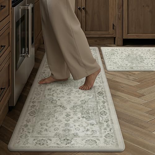 Anti Fatigue Green Neutral Non-Slip Kitchen Mat 2 Piece