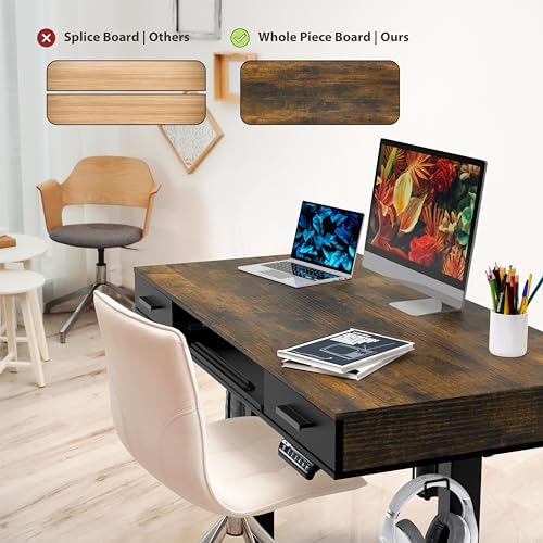 SHW 48-Inch Electric Height Adjustable Desk w/Keyboard Tray, Rustic Brown