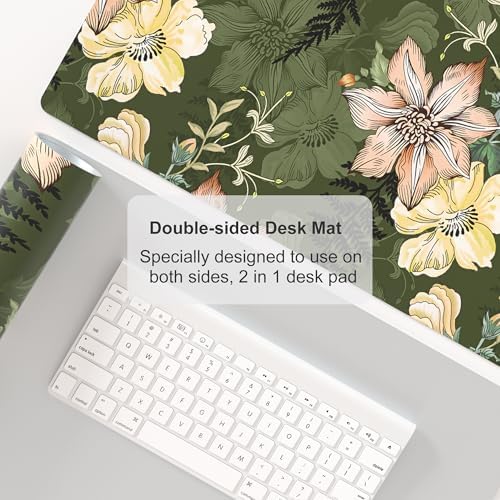 Faux Leather Large Mouse Pad, Office Desk Mat, 31.5"x15.7", Bold Flowers