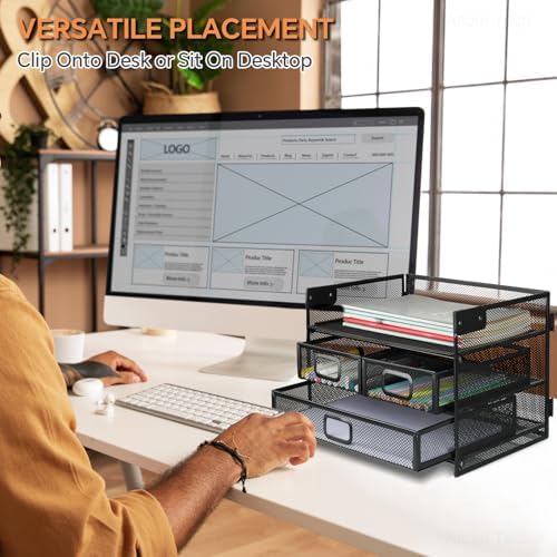 3 Layer Under Desk Drawer Storage Organizer, No Drill Clamp