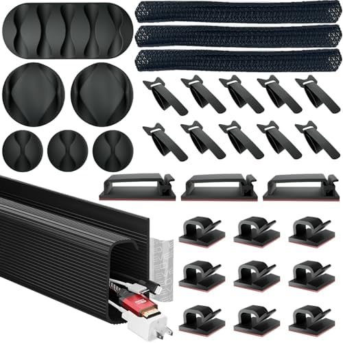 Eveo Desk Cable Management Kit - Under Desk Cord Organizer with Cable Raceway, Sleeve, Adhesive Clips