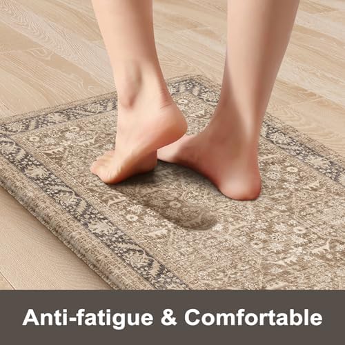 KIMODE Anti Fatigue Kitchen Mat, Cushioned Boho Kitchen Runner 17.3"x59"