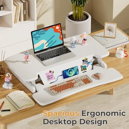 JOY worker Standing Desk Converter, 32" Height Adjustable Desk Riser, White