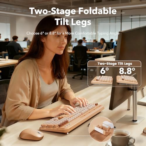 Wireless Keyboard and Mouse Combo, Round Keycap, Tablet Holder, Beige Color