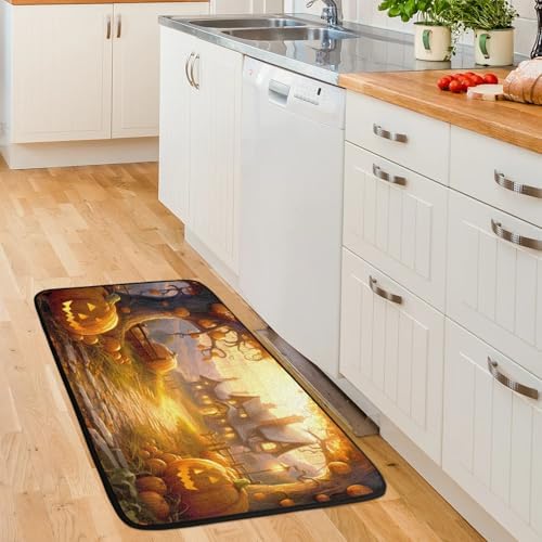 Kitchen Mats, Halloween Pumpkin Kitchen Rugs, Cushioned Anti Fatigue Kitchen Mats, Non-Slip Standing Desk Mat, Absorbent Kitchen Rug for Floor, Kitchen, Office, Sink, 20"×39"