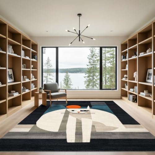 9'x12' Black White Cat Artistic Feline Design Washable Area Rug