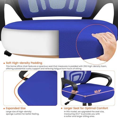Yaheetech Mid-Back Mesh Computer Office Desk Chair Adjustable Swivel, Blue