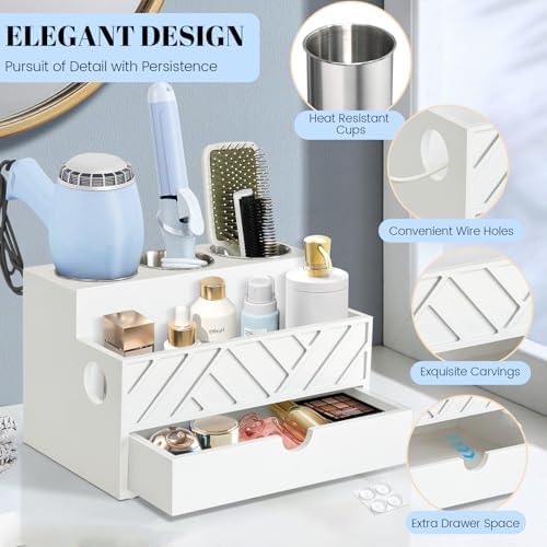 Hair Tool Organizer, Hair Dryer Holder with Drawer, Bathroom Countertop Organizer for Bathroom Accessories, Blow Dryer Organizer for Hair Styling Tools, Vanity Organizer for Bathroom, Vanity, Kitchen