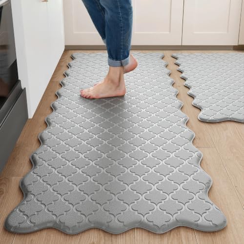 Arenarug Upgrade Scalloped Kitchen Mats for Floor 2PC, Gray Kitchen Rugs
