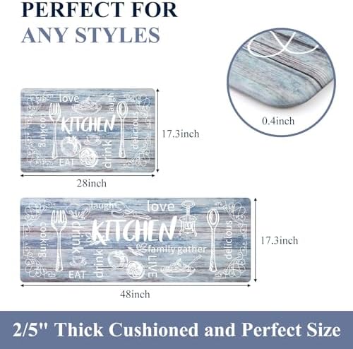 HEBE Anti Fatigue Kitchen Rugs Set of 2, Cushioned Kitchen Mats for Floor