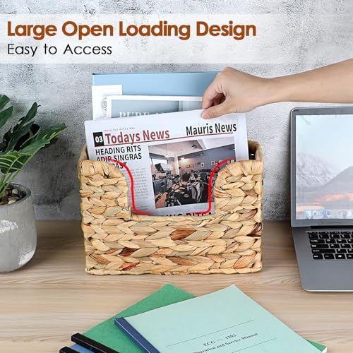 BTSKY Woven Magazine Holder, Hanging Water Hyacinth Mail Baskets for Wall