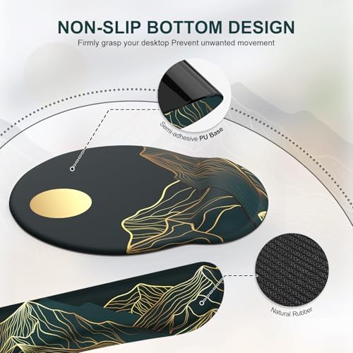 iCasso Large Mouse Pad, 4in1 XXL Mousepad + Keyboard Wrist Rest+Mouse Wrist Rest+Coaster Set with Ergonomic Design for Computer(Cyan-Mountain)
