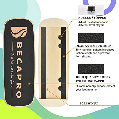 Balance Board Trainer, Wooden Balance Board with Adjustable Stoppers -3 Different Distance Options-Balance Exercise Equipment for Fitness Work