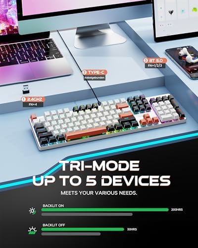 Redragon Wireless Mechanical Gaming Keyboard, Tri Mode BT/2.4G/USB-C Hot Swappable Custom Keyboard, RGB Backlit Computer Gaming Keyboards, PBT Keycaps, Programmable for PC/Tablet,K671WBR-KS