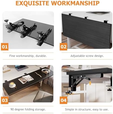 Desk Extender 24‘’ x 12 Inch Foldable Table Extension Folding Wall Table Keyboard Extender for Desk Clamp-on Shelf for Dorm Bunk, Office, Kitchen Bar, RV Countertop, Laundry Room (Black)