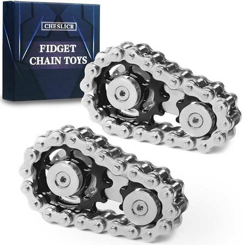 Fidget Spinner Toy for Adults Metal Figette Bike Chain for Adult Men Pain Stim ADHD Teen Cool Gadgets Quiet Desk Offices Anxiety Relief Items Stress Tool Sensory Spiky - Black 2pc