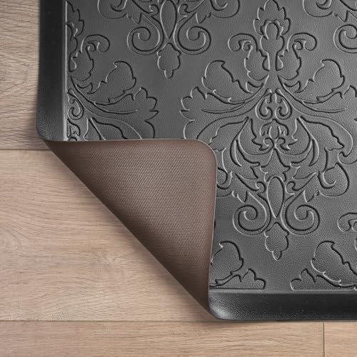 Chef Gear - Anti-Fatigue Wellness Kitchen Mat - Marni Design - Cushioned Comfort Chef Mat - Faux Leather - Cooking & Standing Relief -Skid-Resistant - Measures 17.5"x48" - Black