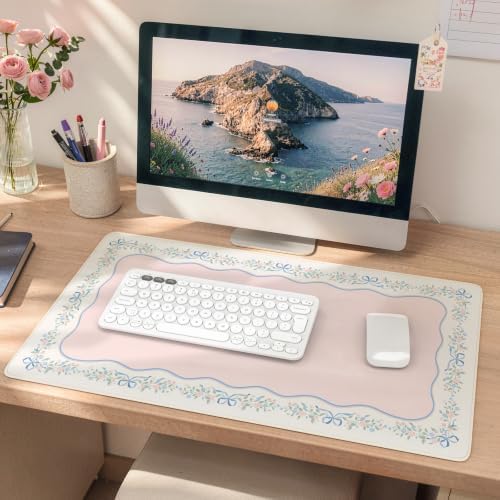 HAOCOO Floral Ribbon Deskpad, 23.6" x 13.7" Computer Pad for Home Decor