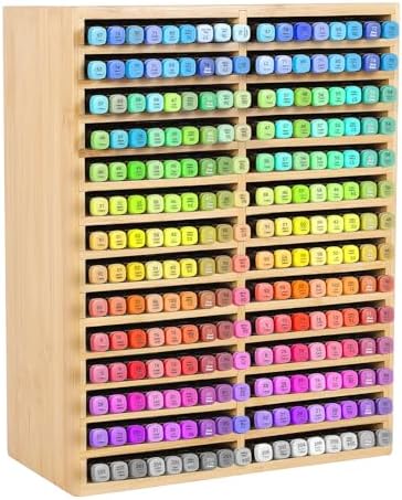 Bamboo Marker Organizer for 224 Markers, Desktop Marker Storage Holder